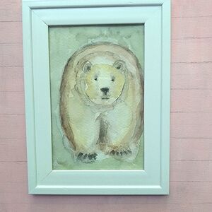 Framed Watercolor Polar Bear Art in White Frame